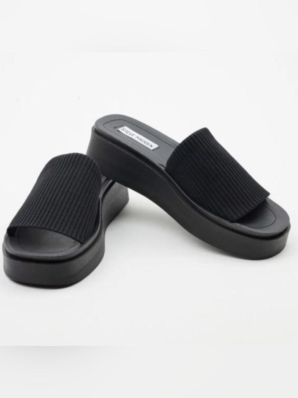 Steve Madden Black Ribbed Platform Slide Mule 7